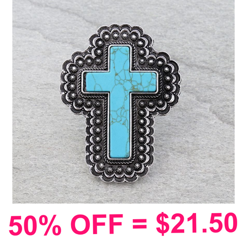 Western Cross Stone Cuff Ring