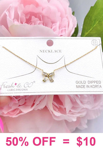 Gold necklace bling bow pendant