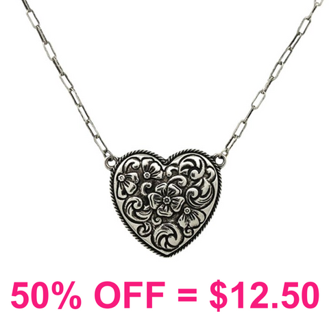 Western Floral Filigree Heart Necklace
