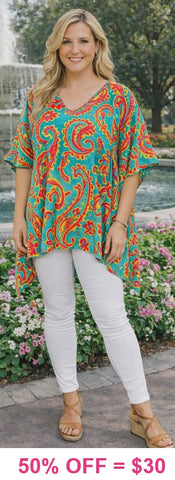 Turquoise paisley poncho top