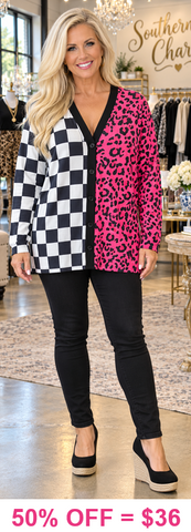Checkered & Pink Leopard cardigan