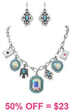 Bling, Turquoise, silver, charm necklace