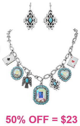 Bling, Turquoise, silver, charm necklace