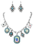 Bling, Turquoise, silver, charm necklace