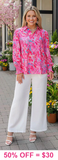 Pink Printed Long Sleeve Collar Top