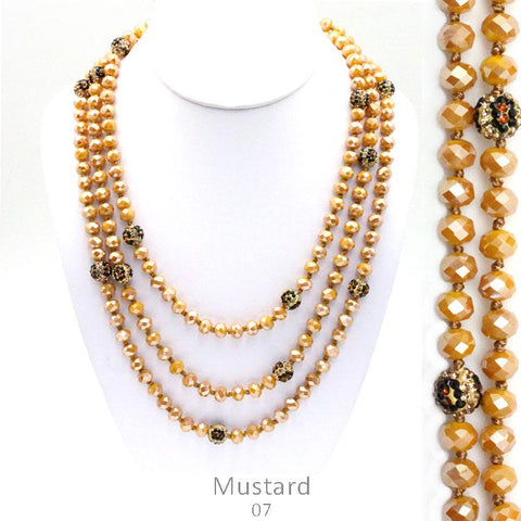 *Mustard Yellow & Leopard Crystal Beaded 60" Layering Necklace*