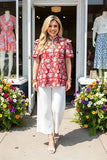 S, M, 3X : Red & White floral top