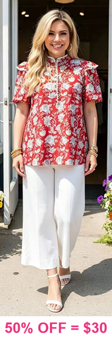 Red & White floral top