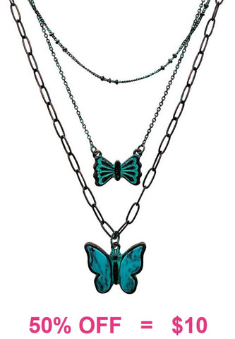 Patina necklace with Turquoise butterfly charm