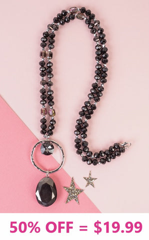 Black Crystal Necklace with dangle pendant