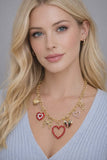 Gold Charm necklace with hearts and bows