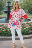 Neon Coral Leopard & Floral v-neck top