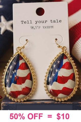 USA Flag Gold trim Teardrop earrings