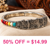 Silver cactus design, Colorful beaded, stretchy section bracelet