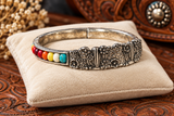 Silver cactus design, Colorful beaded, stretchy section bracelet