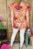 Orange Floral top with cap sleeves
