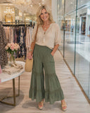 Olive Green Ruffle wide leg pants