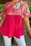 Pink & White top with leopard and scroll print ruffle sleeves