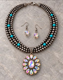 Western Concho Glass Stone Necklace