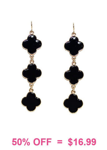 Black clover triple dangle earrings