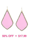 Light pink enamel teardrop earrings with bling trim