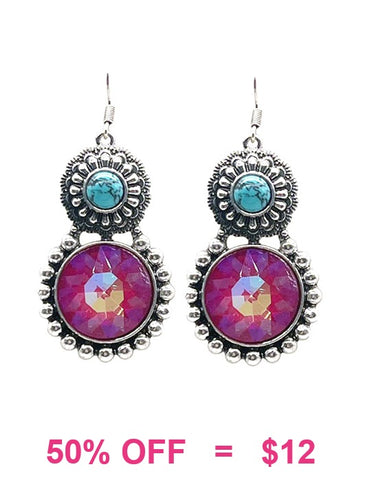 Silver & Turquoise concho with Purple bling earrings
