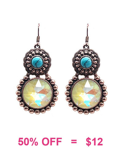 Copper & Turquoise concho with bling earrings