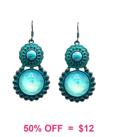 Patina & Turquoise concho with bling earrings