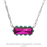 Pink rectangle bling pendant necklace