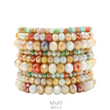 Multi Cream Soft Tones Crystal Beaded, 9 Piece Stretch Bracelets