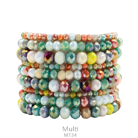 Beautiful Multi Color Crystal 9 pc Stretch Beaded Bracelets