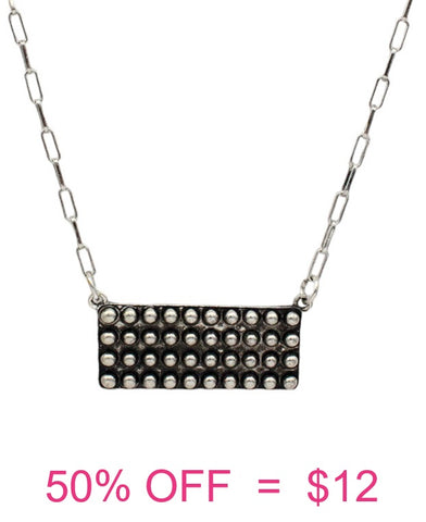 Silver studded rectangle necklace
