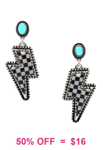 Checkered thunder bolt earrings