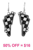 Checkered bolt earrings with silver & bling