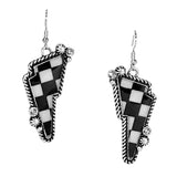 Checkered bolt earrings with silver & bling