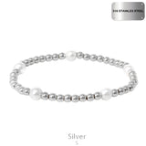Stainless steel silver beaded pearl bracelet