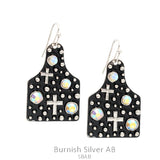 Silver Cross Studded tag earrings with bling