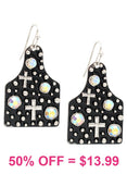 Silver Cross Studded tag earrings with bling