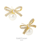Bling Bow Pearl stud earrings (silver or gold)