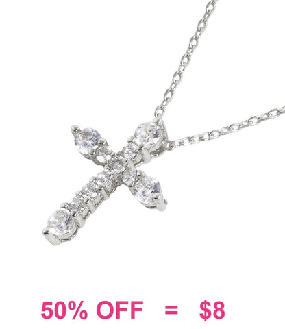 Mini bling cross silver necklace