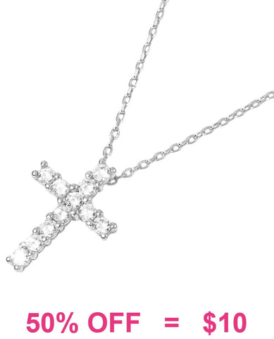 Bling baguette rhinestone cross silver necklace