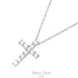 Bling baguette rhinestone cross silver necklace