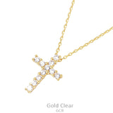 Bling baguette rhinestone cross gold necklace