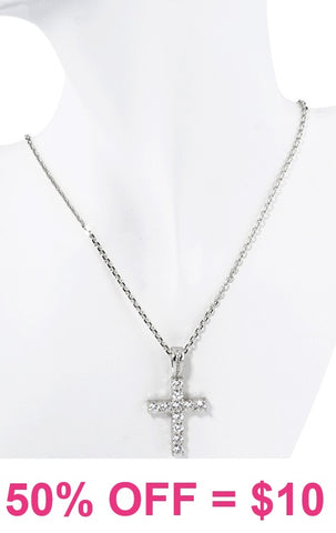 Bling Rhinestone silver cross necklace