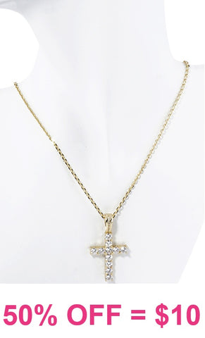 Bling Rhinestone cross gold necklace