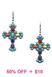 Turquoise & Multi color stones Cross earrings