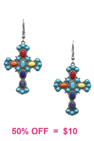 Turquoise & Multi color stones Cross earrings