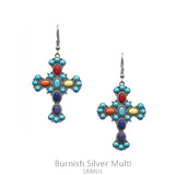 Turquoise & Multi color stones Cross earrings