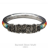 Silver cactus design, Colorful beaded, stretchy section bracelet