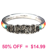 Silver cactus design, Colorful beaded, stretchy section bracelet